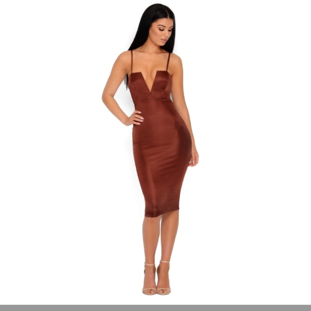 Oh Polly brown satin midi dress